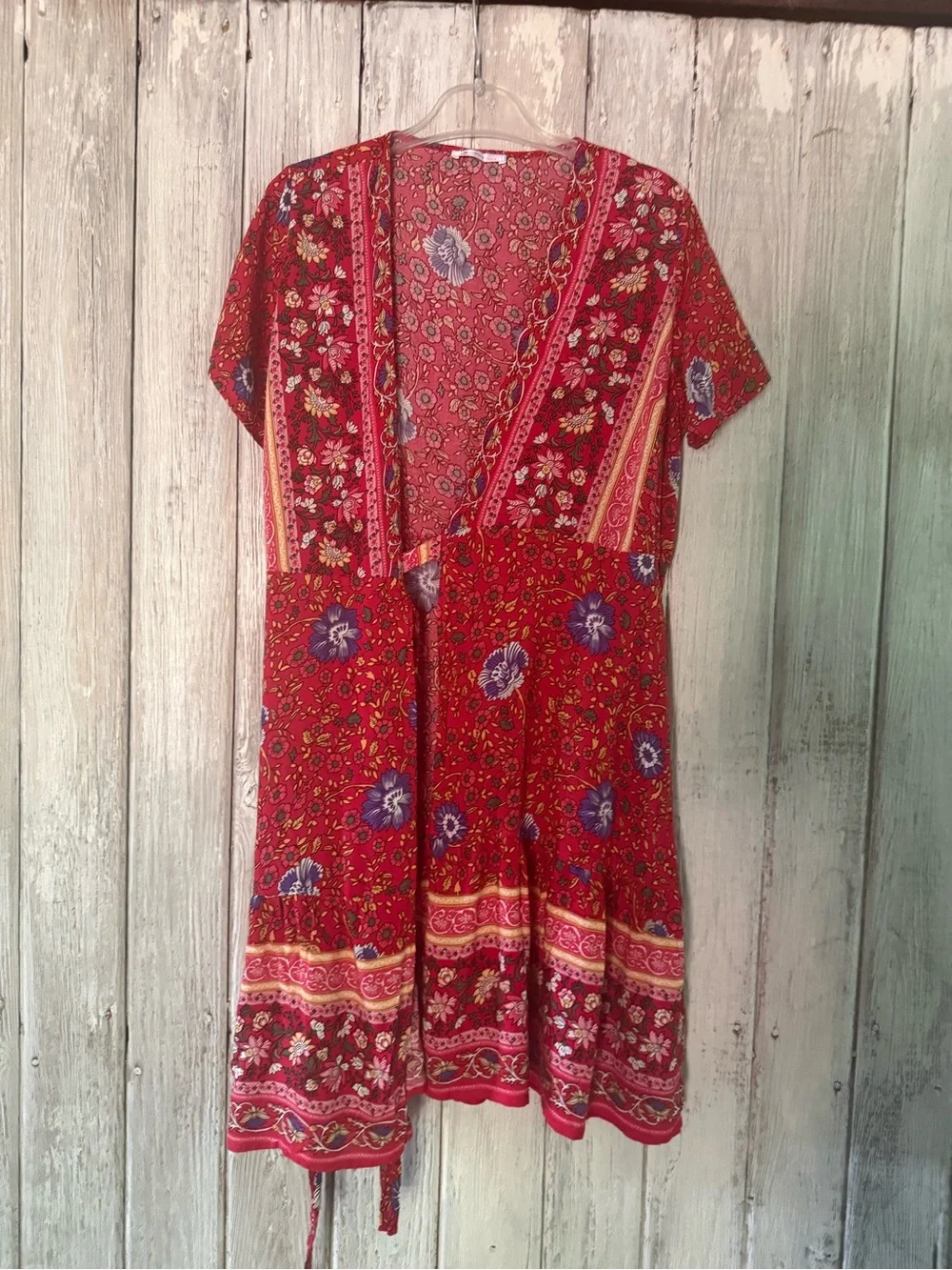 Boho Cupshe Red Floral Wrap-Style Midi Dress - Picture 3 of 10